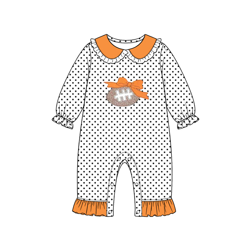 Preorder moq 5 Baby Girls Long Sleeve Bow Footballs Polka Dots Team Collar Pant Rompers