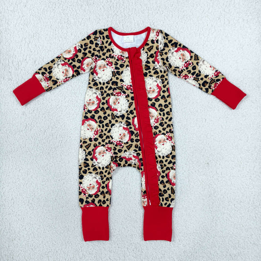 Sibling Baby Girls Christmas Leopard Santa Rompers Dresses Outfits