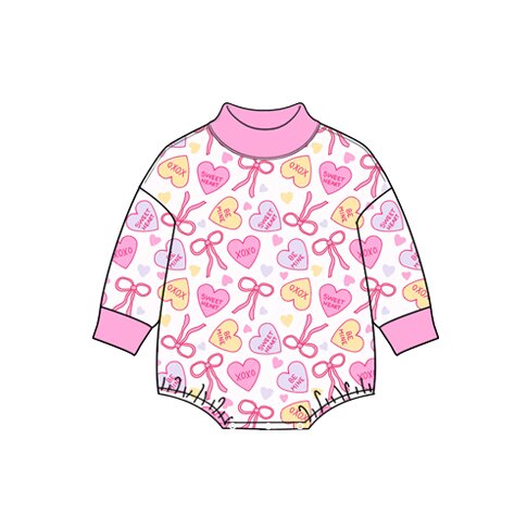 Preorder moq 5 Baby Girls Long Sleeve Bows Hearts XOXO Valentines Rompers