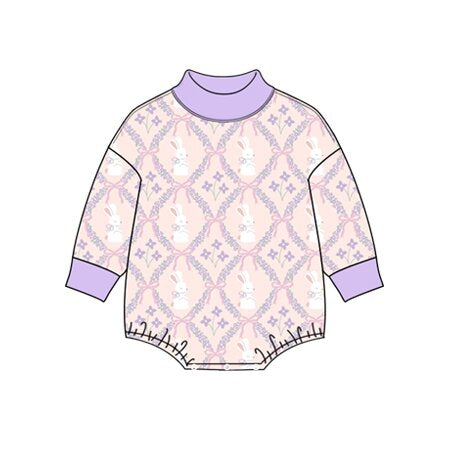 Preorder moq 5 Baby Girls Long Sleeve Flowers Bows Rabbits Easter Rompers
