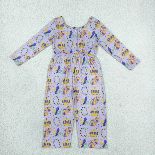 Baby Girls Long Sleeve Mardigras Crowns Donuts Anchors Pockets Pant Jumpsuits