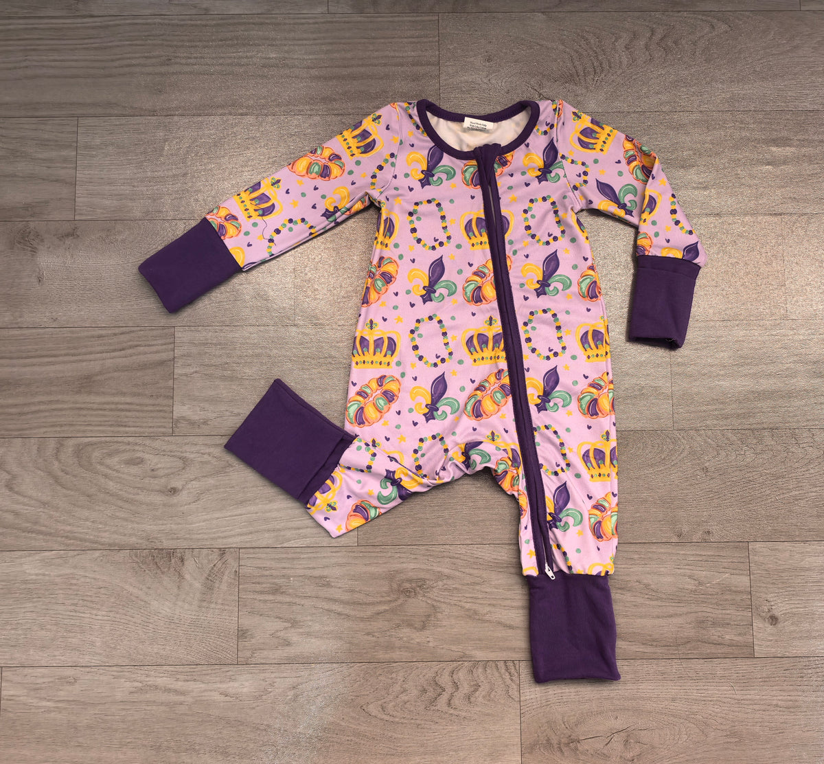 Baby Boys Mardigras Crowns Donuts Anchors Two Way Zip Convertible Rompers