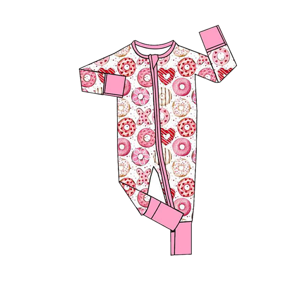 Baby Girls Hearts Donuts Valentines Two Way Zip Convertible Rompers Preorder