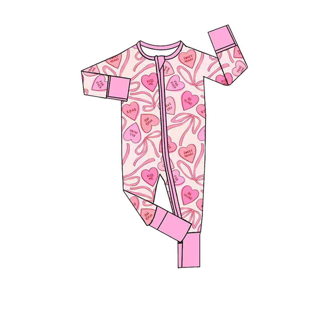 Baby Girls XOXO Hearts Bows Valentines Two Way Zip Convertible Rompers Preorder