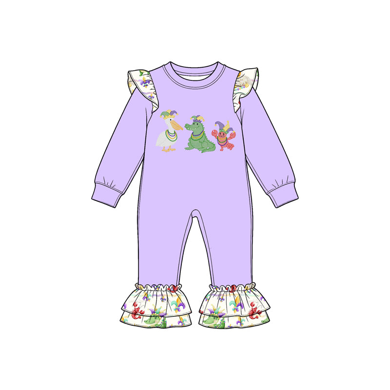 Baby Girls Mardigras Anchors Crayfishes Ruffle Pant Rompers Preorder