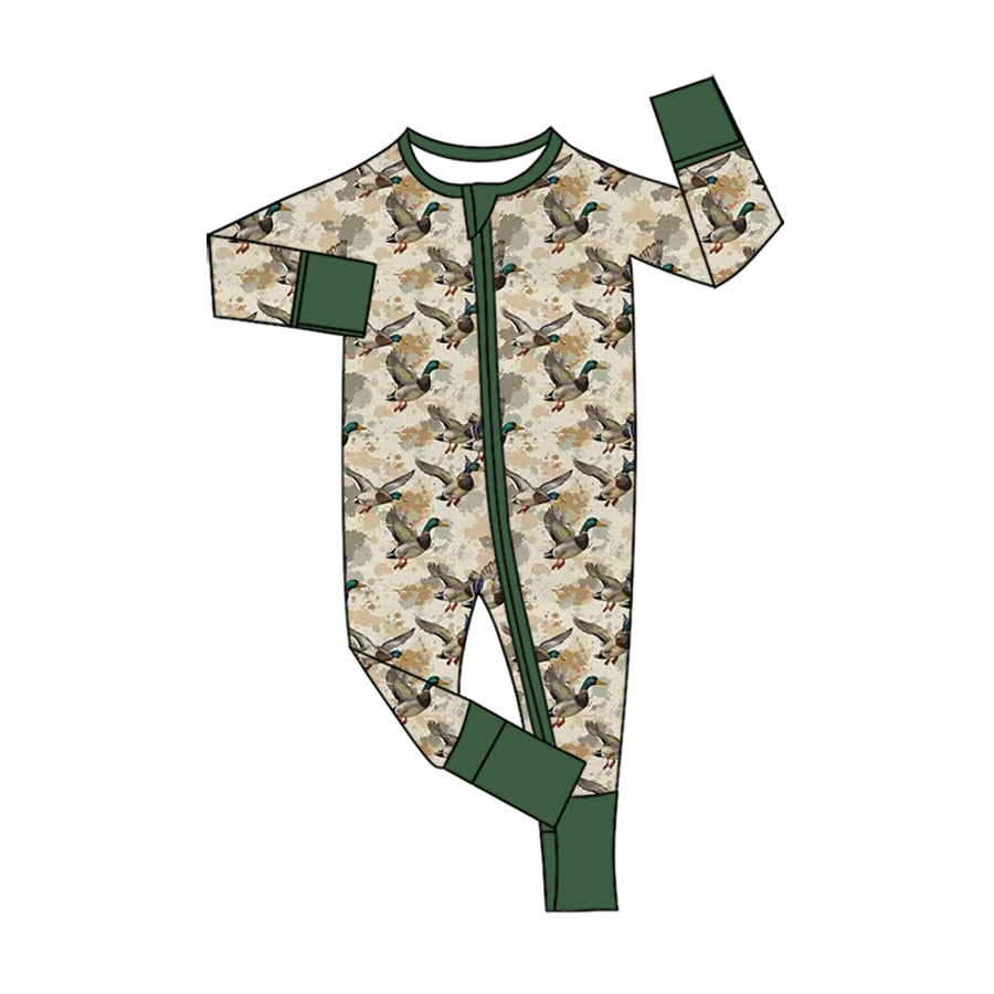 Baby Boys Khaki Camo Ducks Hunting Two Way Zip Convertible Rompers Preorder
