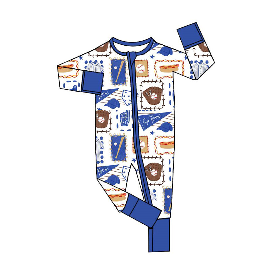 Baby Boys Baseballs Go Team Two Way Zip Convertible Rompers Preorder