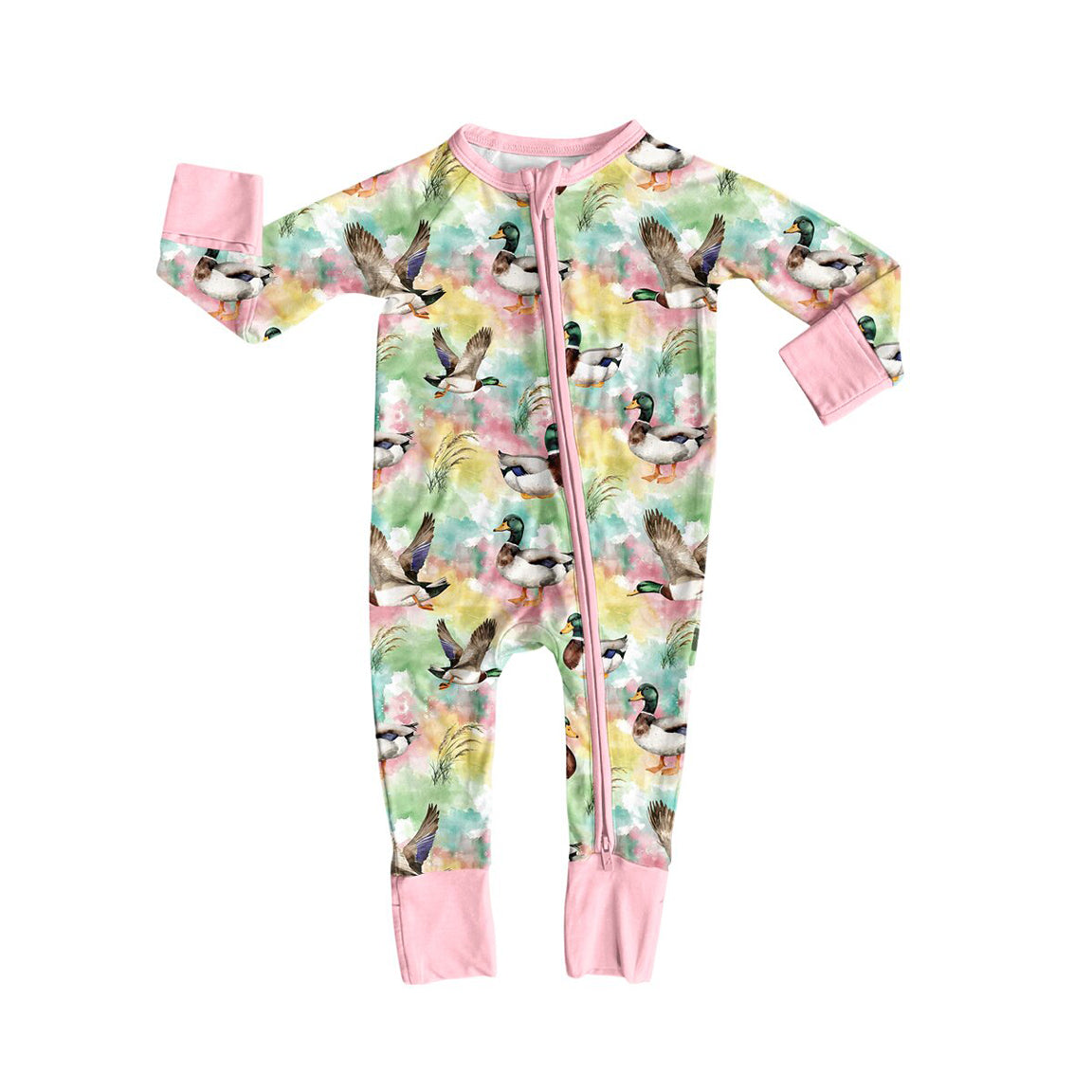 Baby Girls Flowers Ducks Hunting Two Way Zip Convertible Rompers Preorder