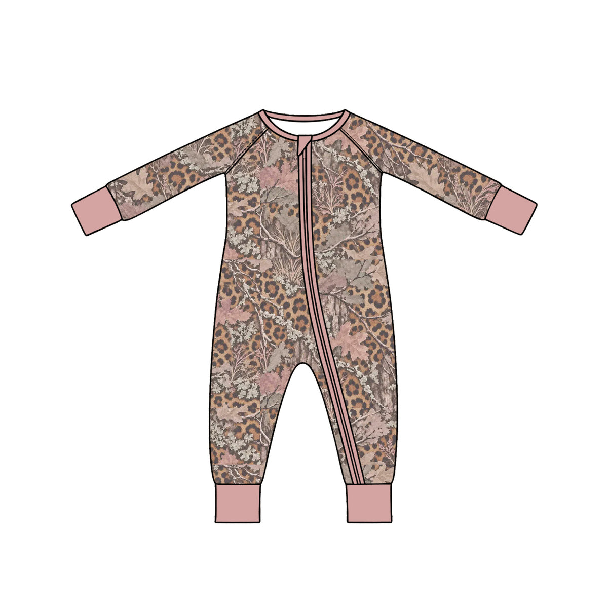 Preorder moq 5 Baby Girls Leaves Leopard Two Way Zip Convertible Rompers