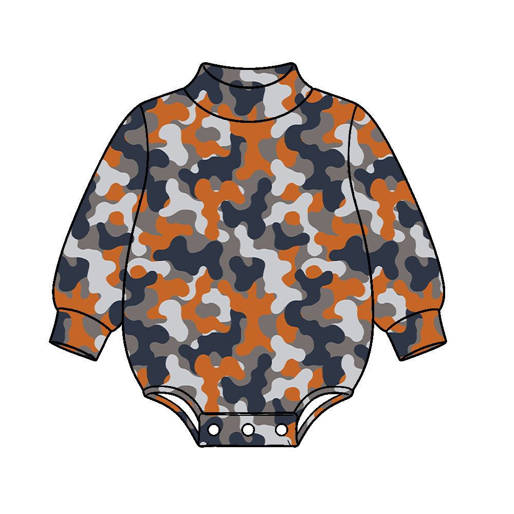 Preorder moq 5 Baby Kids Long Sleeve Orange Grey Camo Choker Rompers