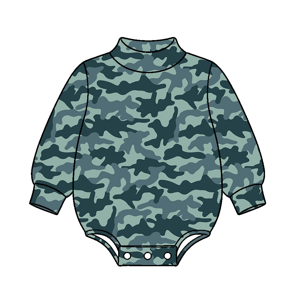 Preorder moq 5 Baby Kids Long Sleeve Green Camo Choker Rompers
