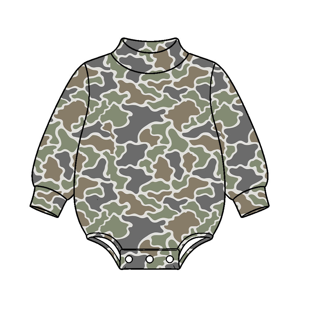 Preorder moq 5 Baby Kids Long Sleeve Grey Green Camo Choker Rompers