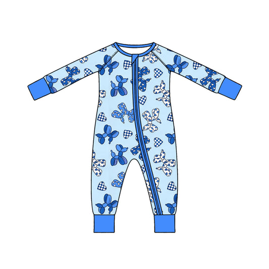 Baby Boys Blue Dogs Hearts Valentines Two Way Zip Convertible Rompers Preorder