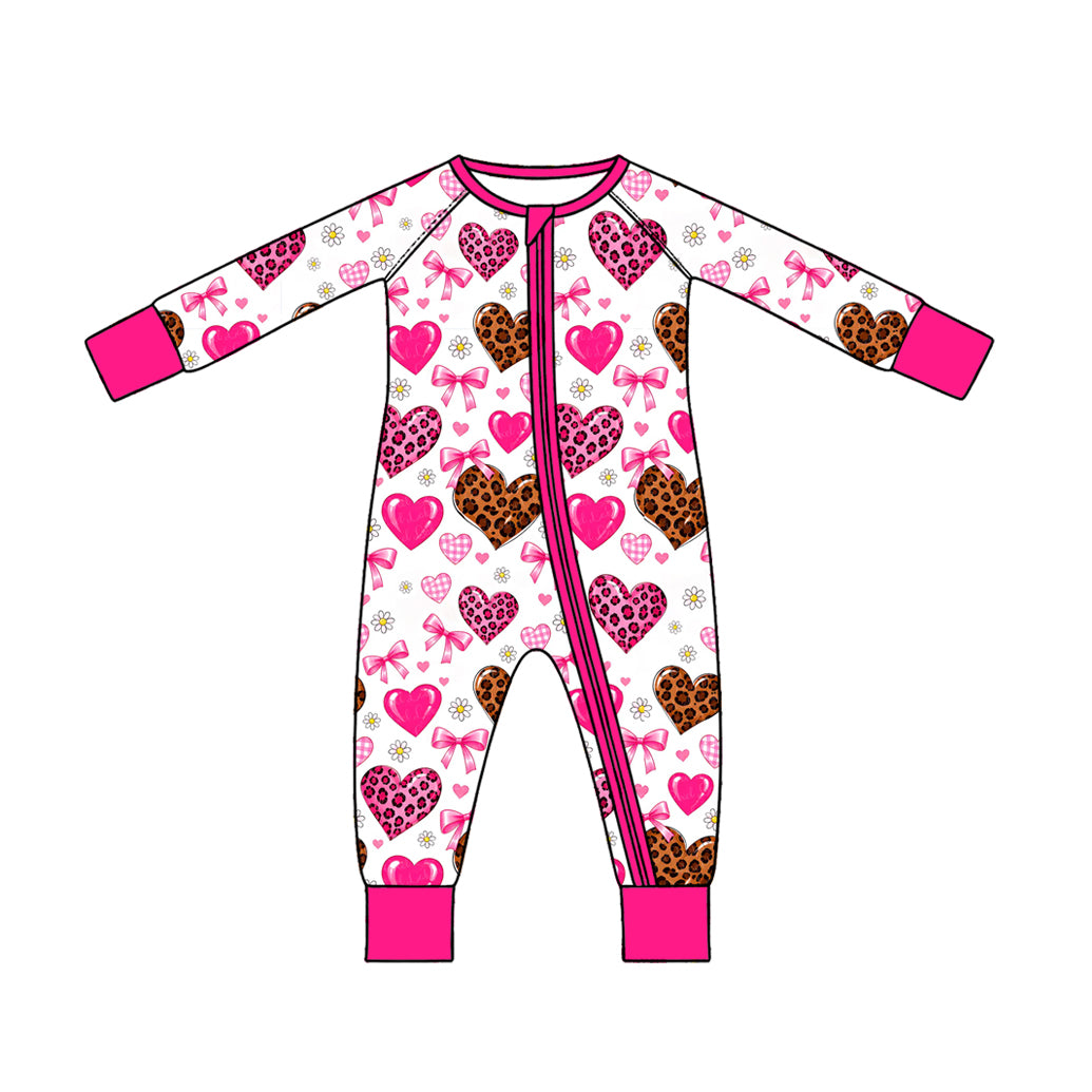 Preorder moq 5 Baby Girls Flowers Bows Hearts Valentines Two Way Zip Convertible Rompers