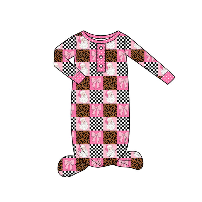 Preorder moq 5 Baby Girls Bows Santa Checked Christmas Button Now-born Rompers