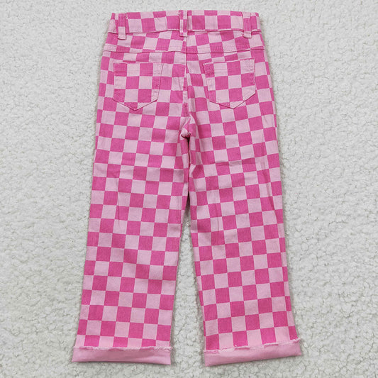 USA Shop Baby Girls Pink Check Denim Cool Pants