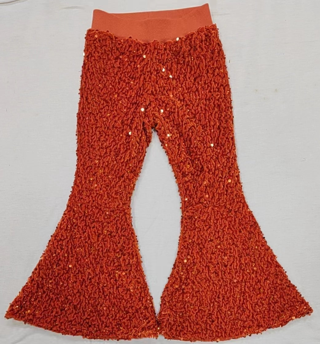 Baby Girls Dark Orange Sequin Bell Bottom Pants