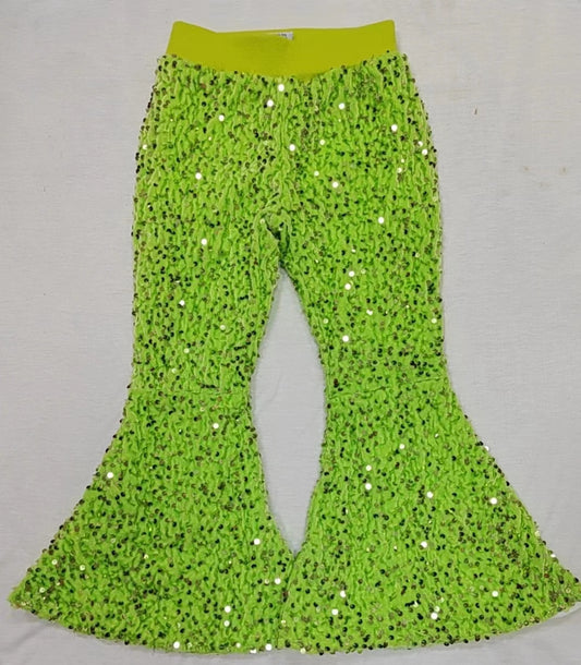 Baby Girls Lime Green Sequin Bell Bottom Pants
