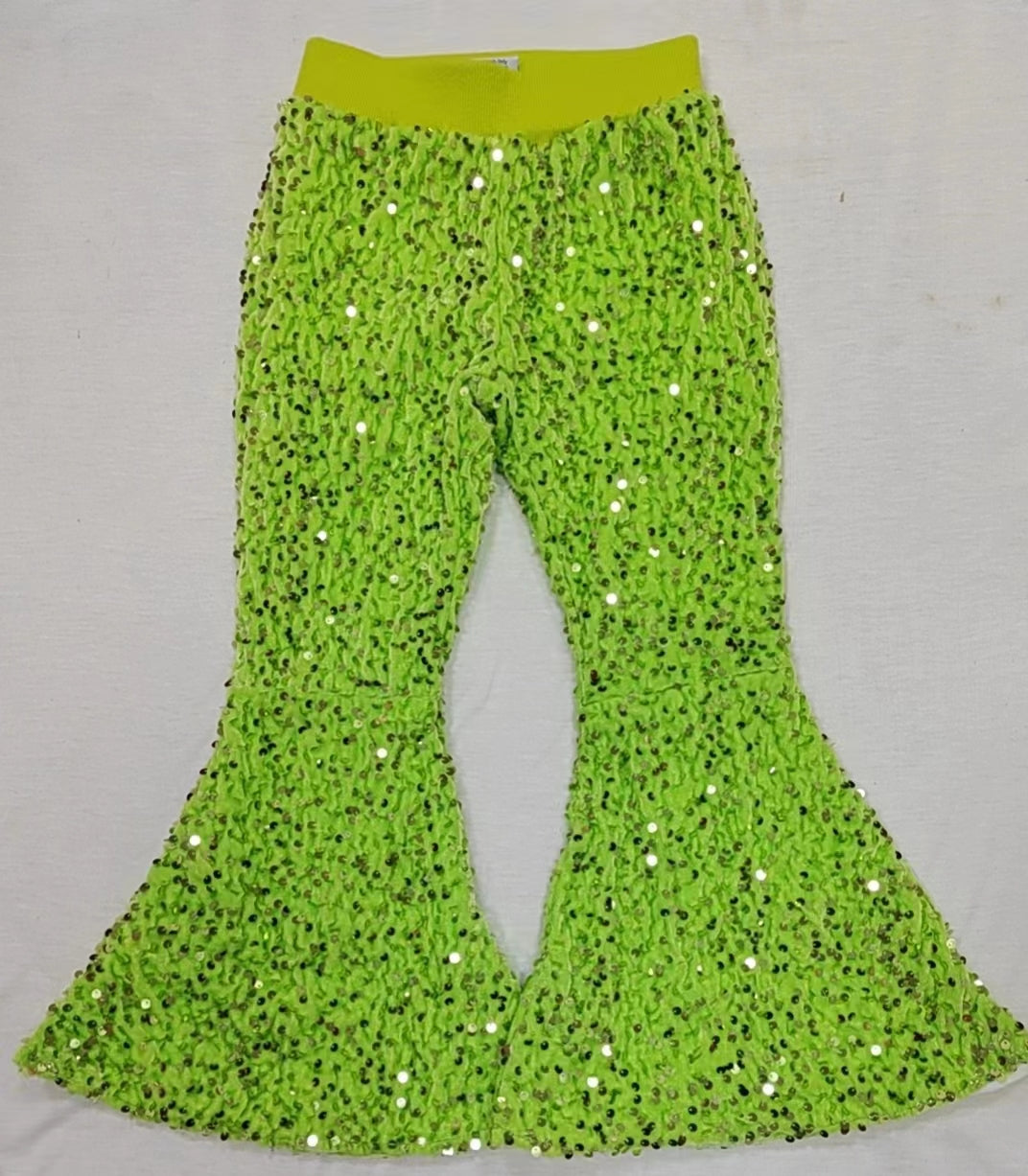 Baby Girls Lime Green Sequin Bell Bottom Pants