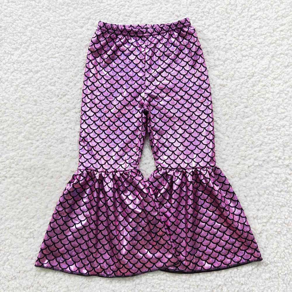 5 Colors Baby Girls Mermaid Scale Holographic Spandex Bell Bottom Pants