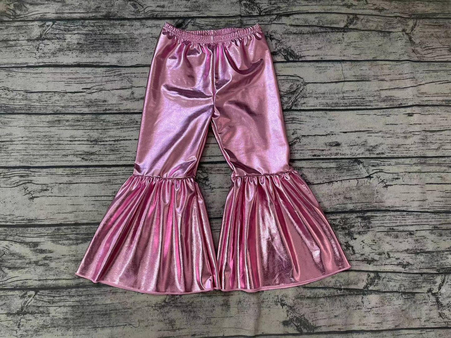 P0253 Baby Girls Pink Holographic Spandex Bell Bottom Pants