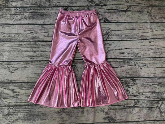 P0253 Baby Girls Pink Holographic Spandex Bell Bottom Pants