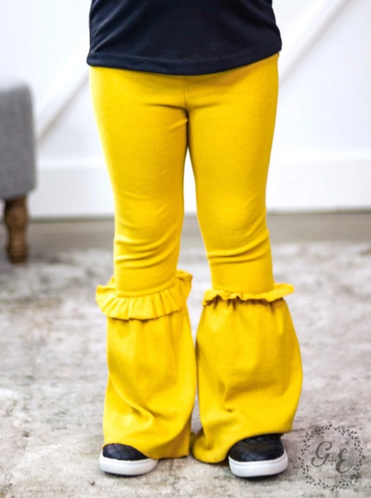 Baby Girls Mustard Cotton Ruffle Bell Pants preorder