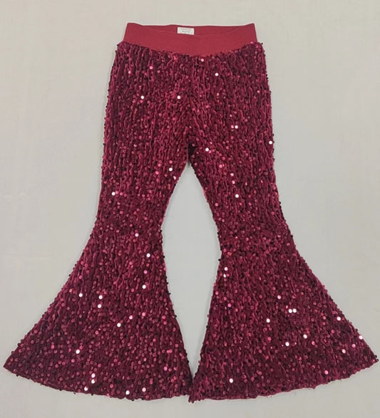 Baby Girls Maroon Sequin Bell Bottom Pants