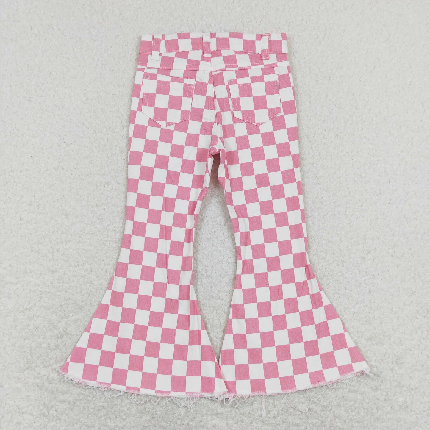 USA Shop Baby Girls Pink White Checkered Denim Bell Jeans Pants