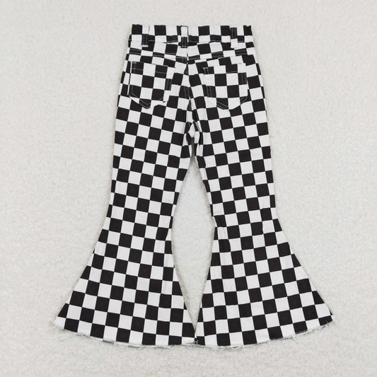 USA Shop Baby Girls Black Checkered Bell Flare Denim Pants Jeans