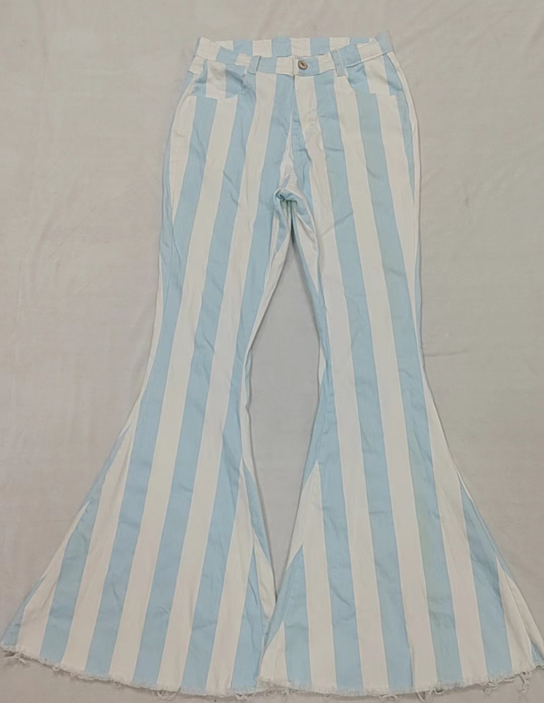 Adult Women Blue Stripes Denim Bell Pants Jeans