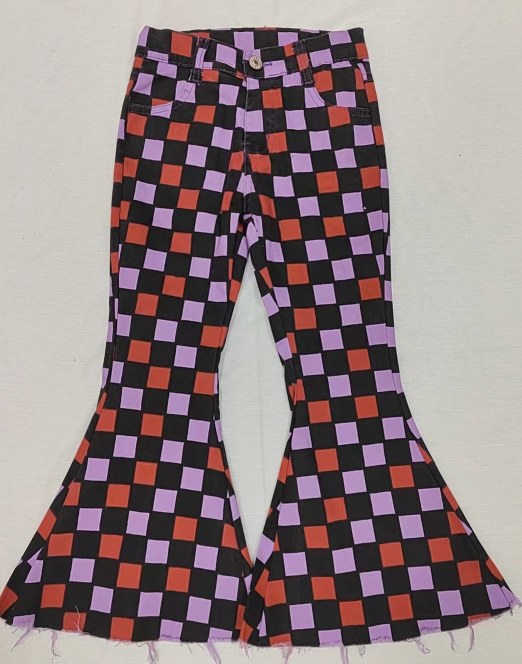 Baby Girls Halloween Checkered Bell Flare Denim Pants