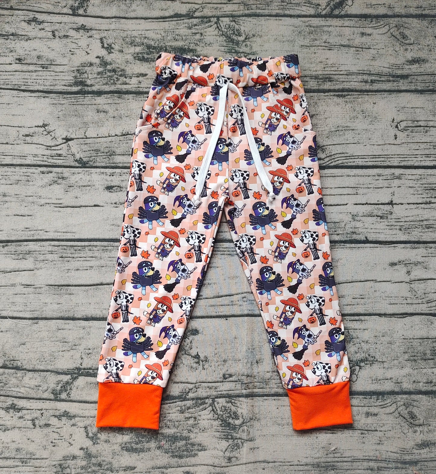 Baby Boys Halloween Dogs Orange Checkered Pants