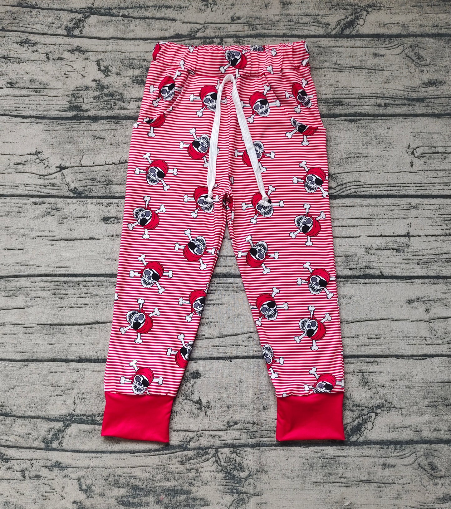 Baby Boys Halloween Red Stripes Skulls Pants