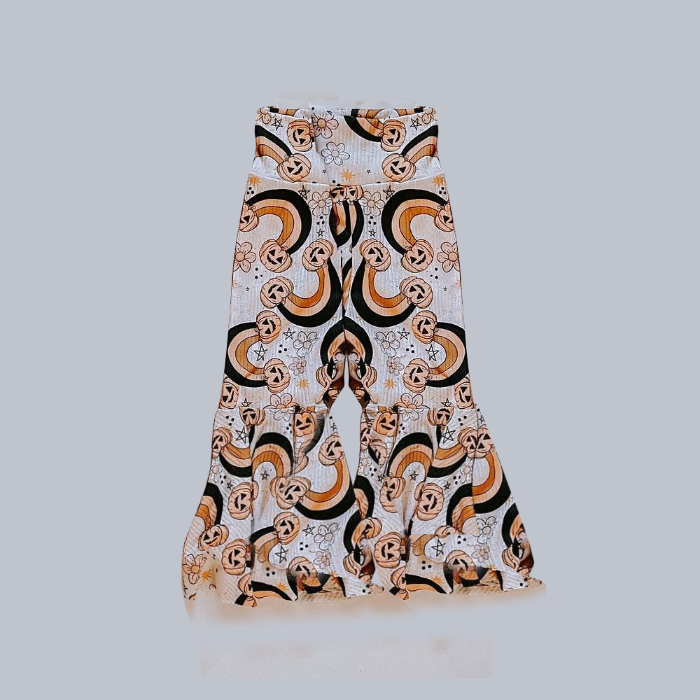 Baby Girls Halloween Pumpkin Rainbow Bell Bottom Pants Preorder