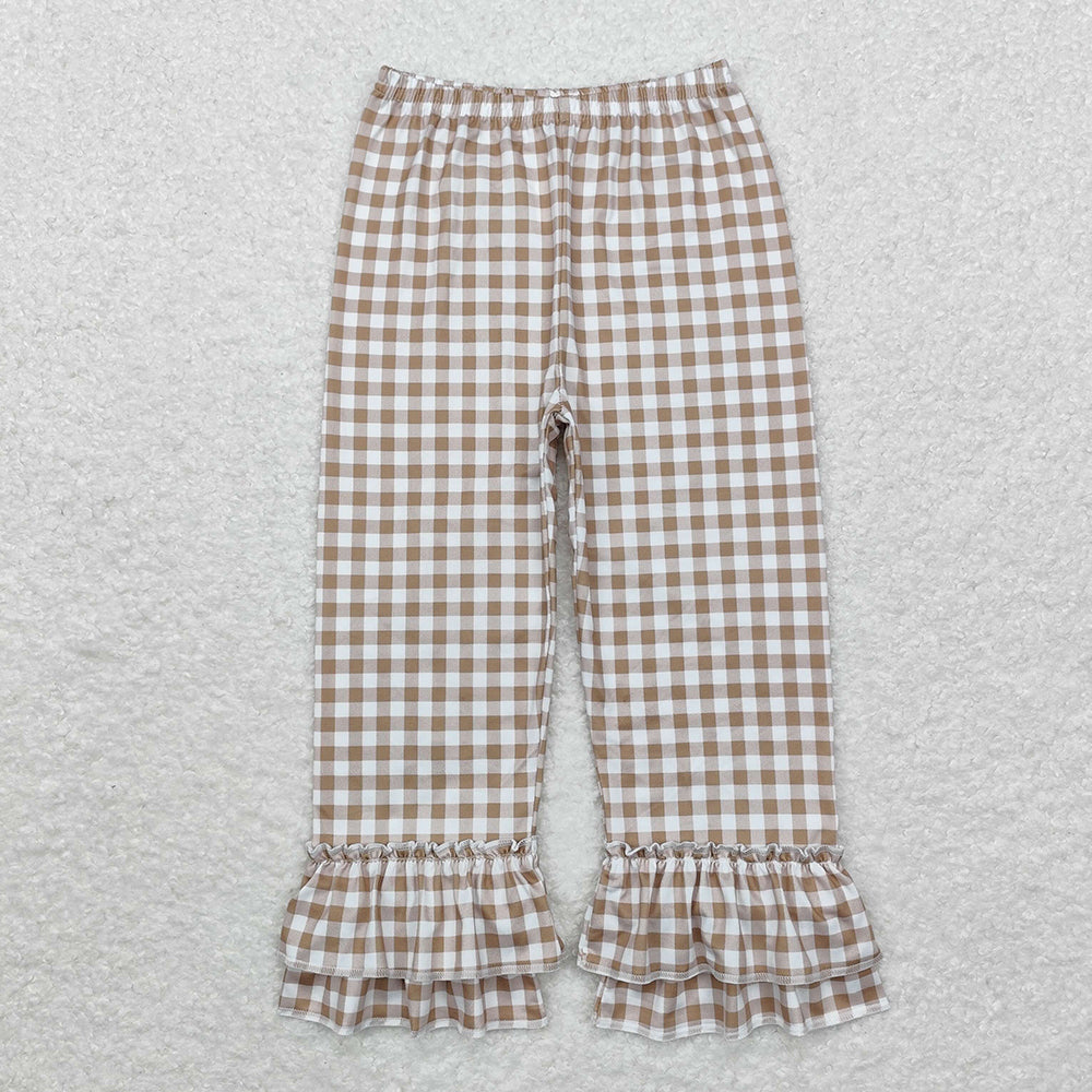 Baby Girls Khaki Checkered Ruffle Pants