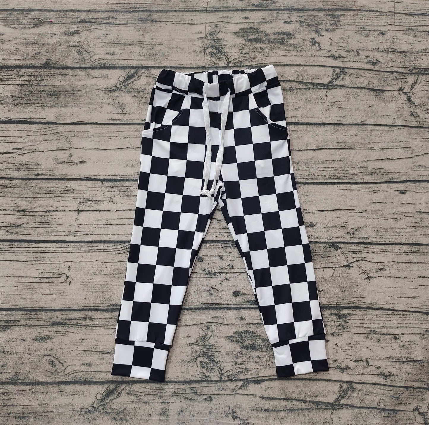 Baby Girls Black Checkered Jogger Pocket Pants