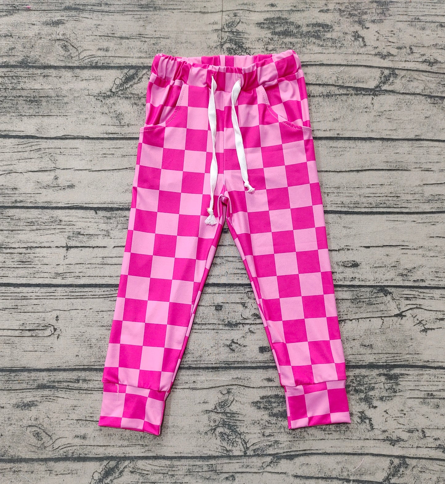 Baby Girls Pink Checkered Jogger Pocket Pants
