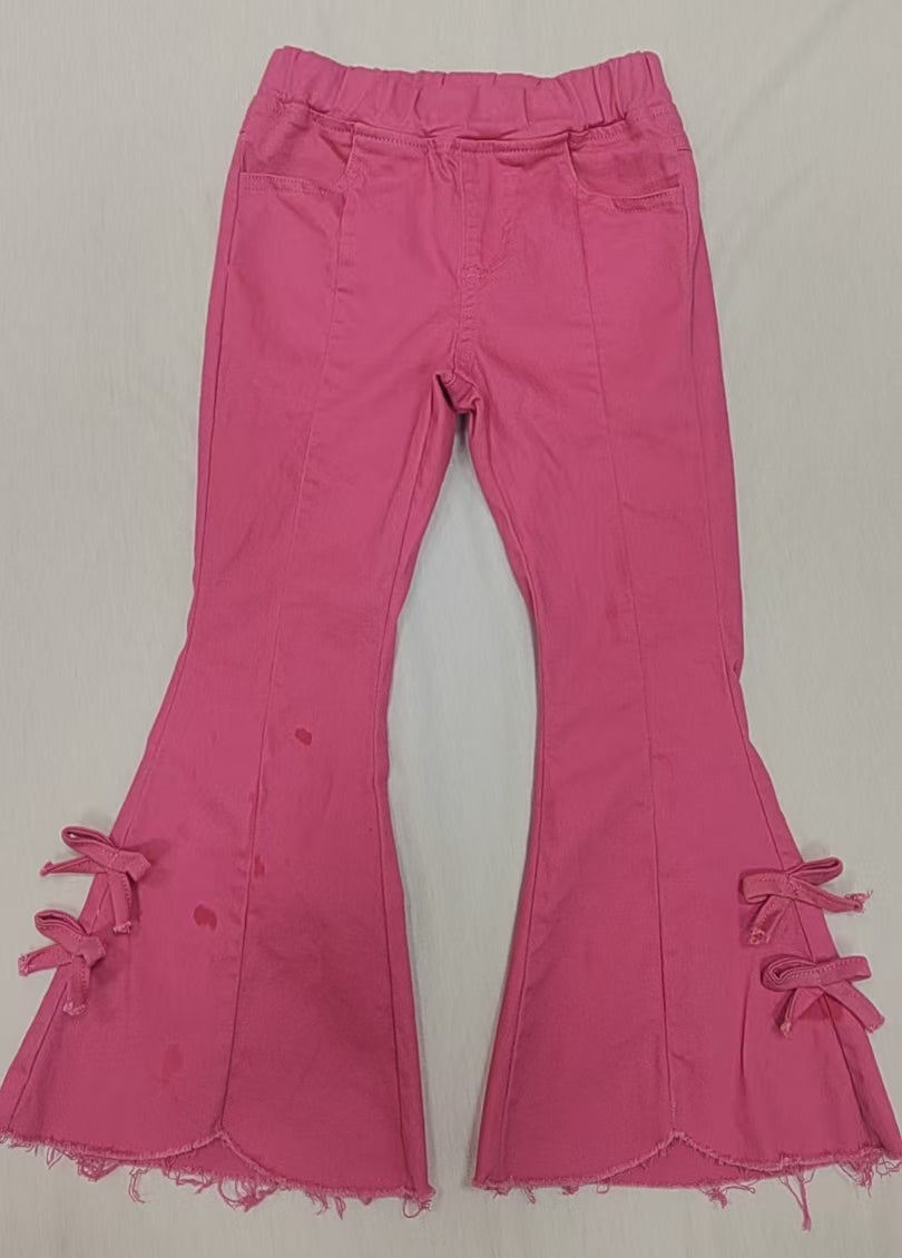 Baby Girls Pink Bows Denim Flare Pants Jeans