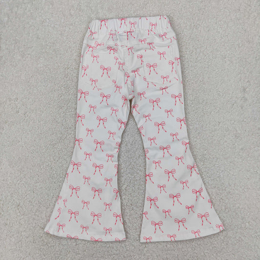 Baby Girls Pink Cute Bows Denim Flare Pants Jeans