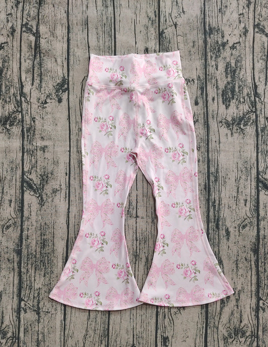 Baby Girls Pink Floral Bows Bell Bottom Yoga Pants