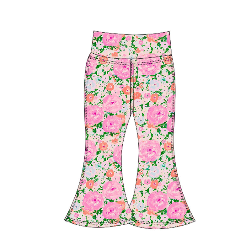 Baby Girls Pink Floral Bell Bottom Yoga Pants Preorder