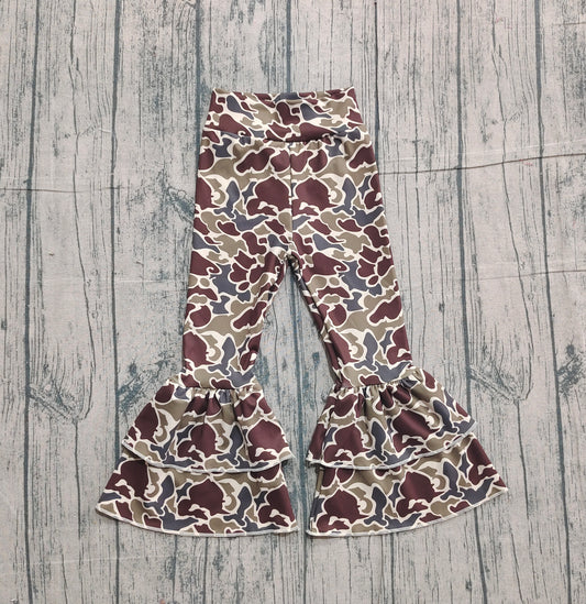 Baby Girls Dark Khaki Camo Yoga Active Ruffle Bell Bottom Pants