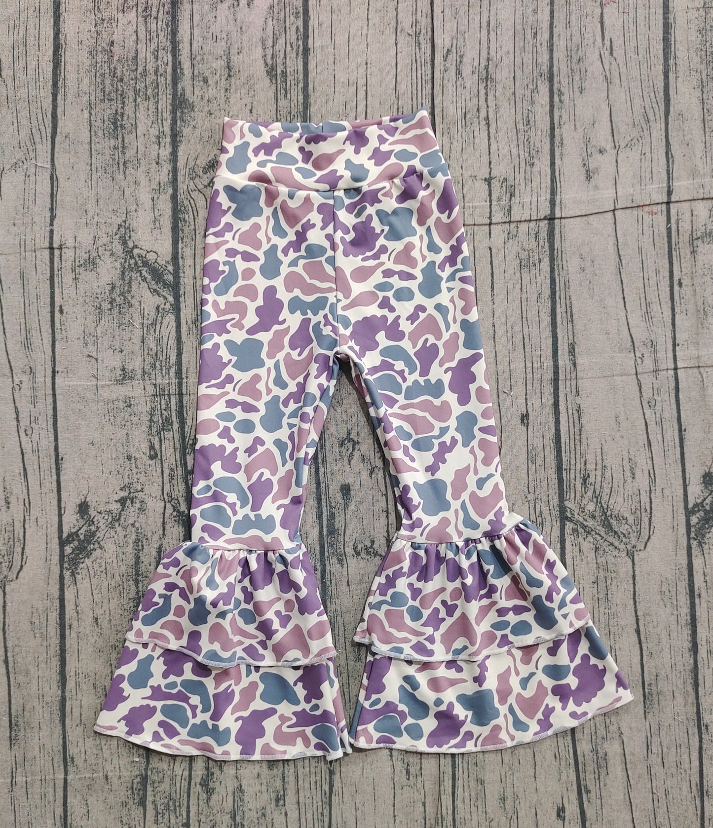 Baby Girls Lavender Camo Yoga Active Ruffle Bell Bottom Pants