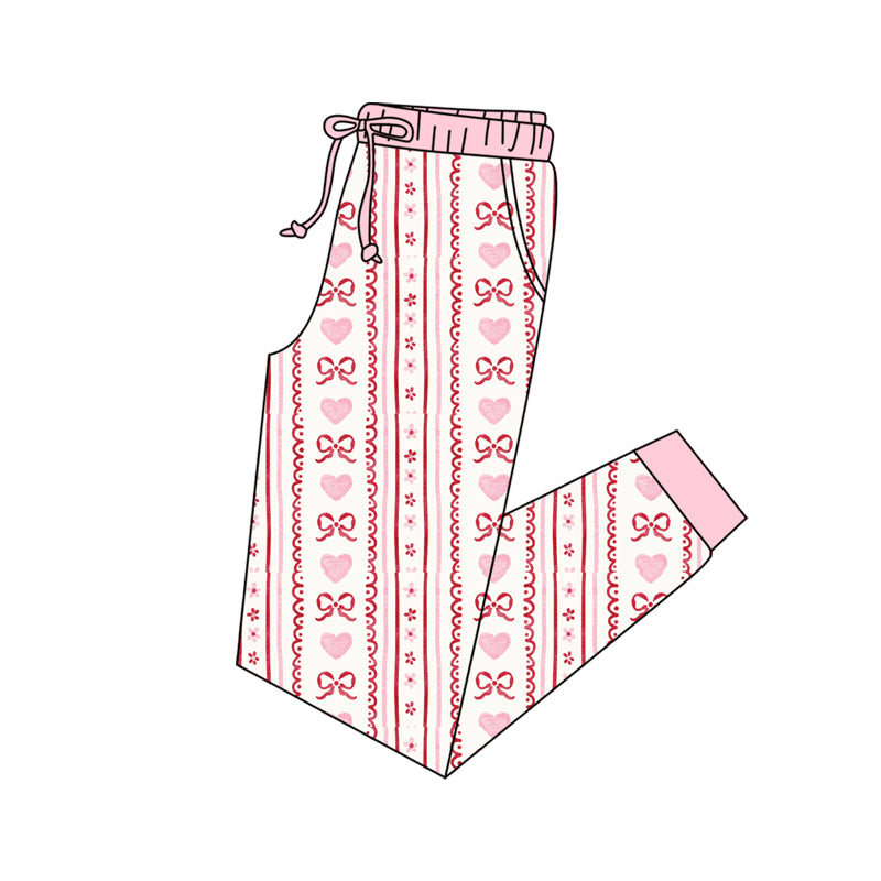 Adult Women Pink Bows Hearts Stripe Valentine Pockets Jogger Pants Preorder