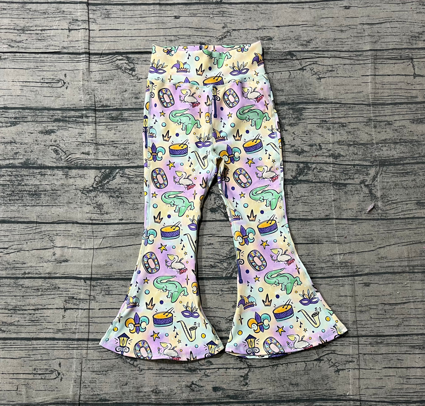 Baby Girls Mardigras Anchors Crocodiles Yoga Active Bell Bottom Pants
