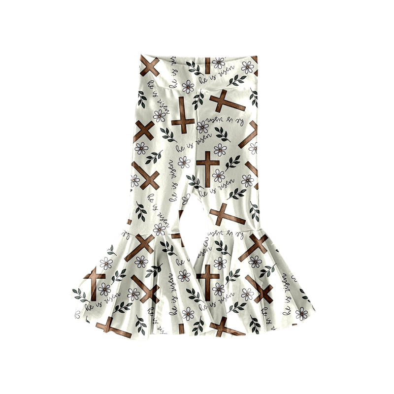 Baby Girls Crosses He is Risen Easter Bell Bottom Pants Preorder