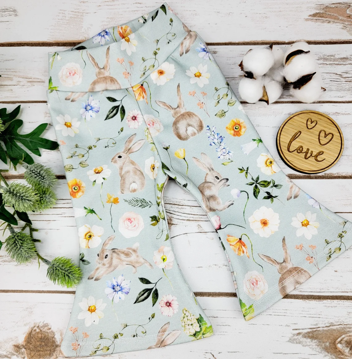 Baby Girls Flowers Rabbits Easter Bell Bottom Pants Preorder