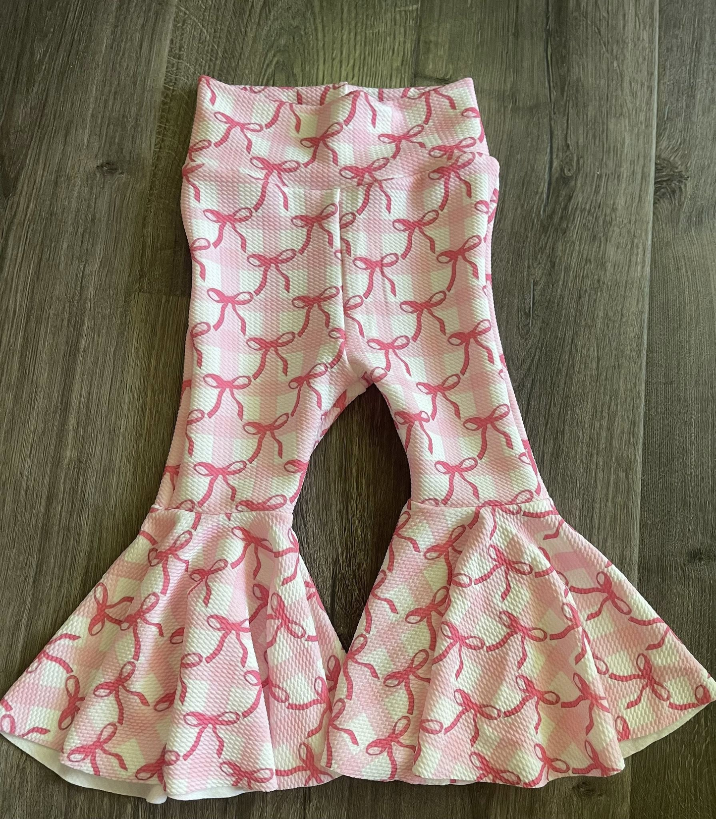 Baby Girls Pink Bows Checked Bell Bottom Pants Preorder