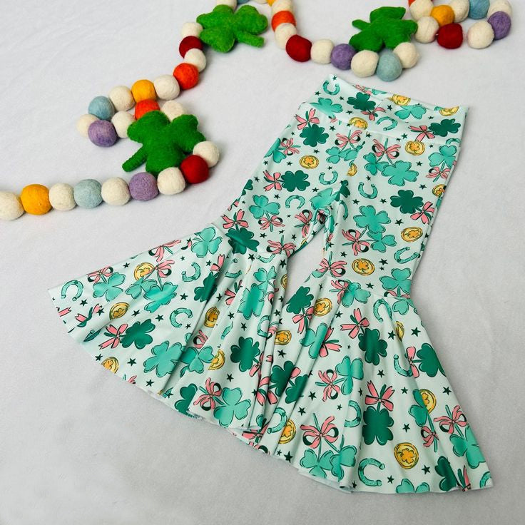 Baby Girls Bows Clovers St Patrick Bell Bottom Pants Bottom Preorder